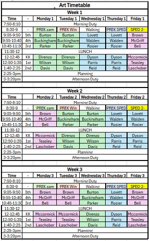 Art Schedule